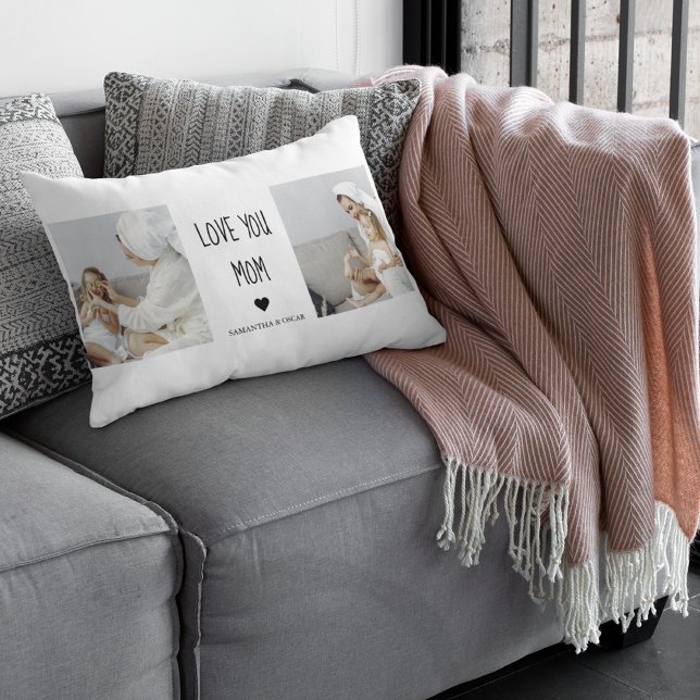 Modern Collage Photo Love You Mom Best Gift Lumbar Pillow (Creator Uploaded)