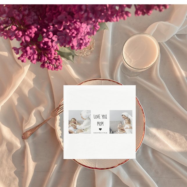 Modern Collage Photo Love You Mom Best Gift Napkins (Creator Uploaded)