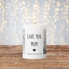 Modern Collage Photo Love You Mom Best Gift Pillar Candle