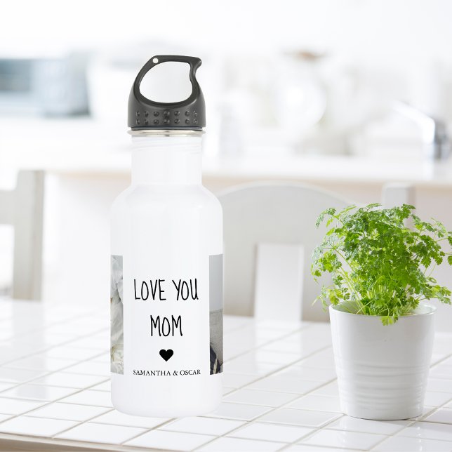 Modern Collage Photo Love You Mom Best Gift Stainless Steel Water Bottle (Creator Uploaded)