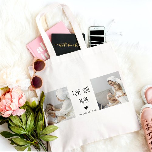 Modern Collage Photo Love You Mom Best Gift Tote Bag
