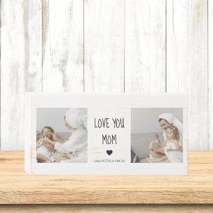 Modern Collage Photo Love You Mom Best Gift Wooden Box Sign