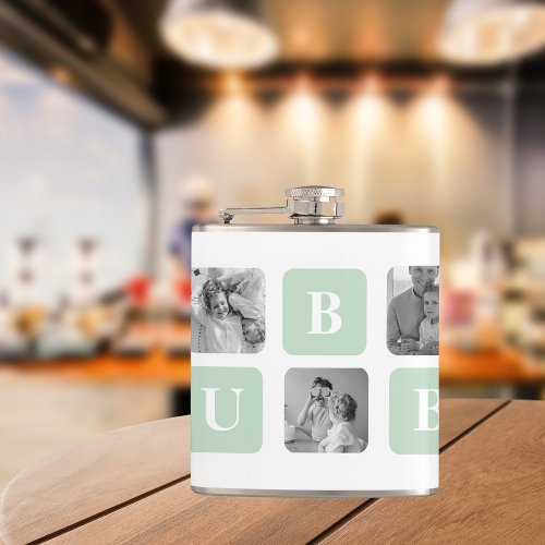 Modern Collage Photo Mint Best Hubby Gift Flask