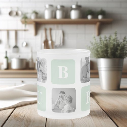 Modern Collage Photo Mint Best Hubby Gift Frosted Glass Coffee Mug