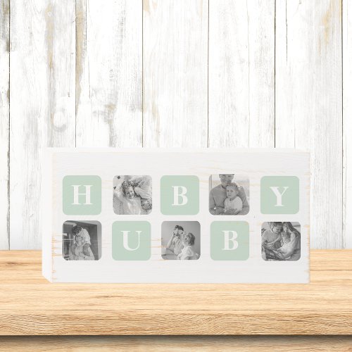 Modern Collage Photo Mint Best Hubby Gift Wooden Box Sign