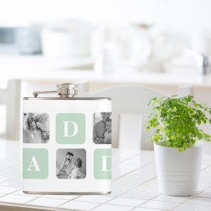 Modern Collage Photo Mint & Happy FathersDay Gift Flask