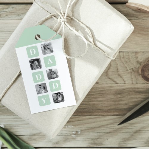 Modern Collage Photo Mint  Happy FathersDay Gift Gift Tags
