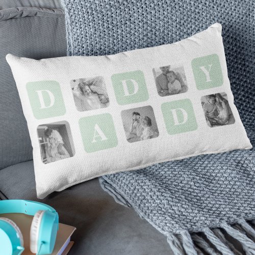 Modern Collage Photo Mint  Happy FathersDay Gift Lumbar Pillow