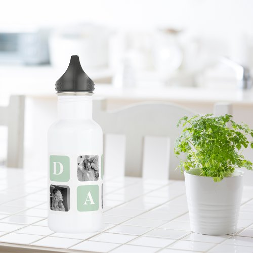 Modern Collage Photo Mint  Happy FathersDay Gift Stainless Steel Water Bottle