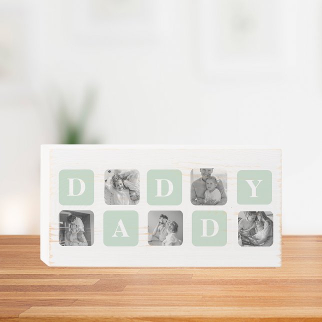 Modern Collage Photo Mint & Happy FathersDay Gift Wooden Box Sign (Creator Uploaded)