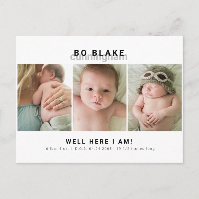 Modern Collage Photo Neutral Baby Birth  Postcard (Front)