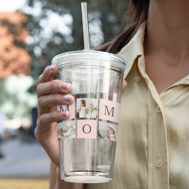 Modern Collage Photo & Pastel Pink Mommy Gift Acrylic Tumbler (Creator Uploaded)