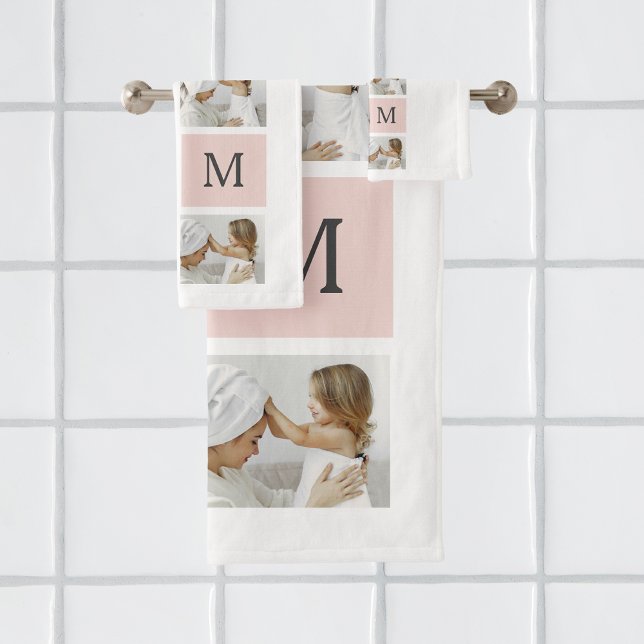 Modern Collage Photo & Pastel Pink Mommy Gift Bath Towel Set (Creator Uploaded)