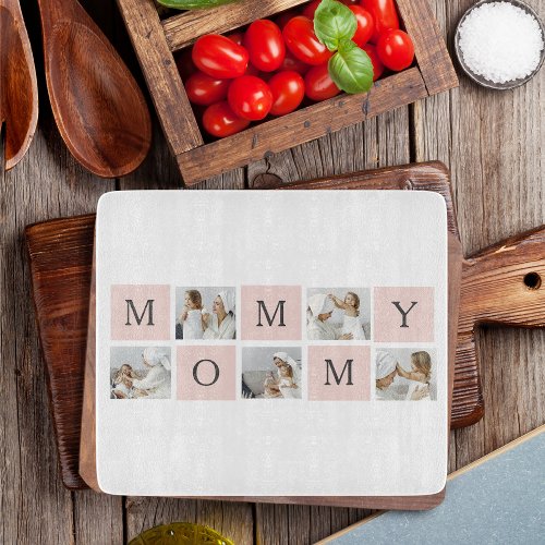 Modern Collage Photo  Pastel Pink Mommy Gift Cutting Board