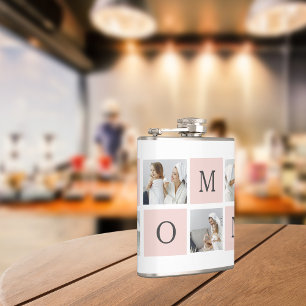 Modern Collage Photo & Pastel Pink Mommy Gift Flask