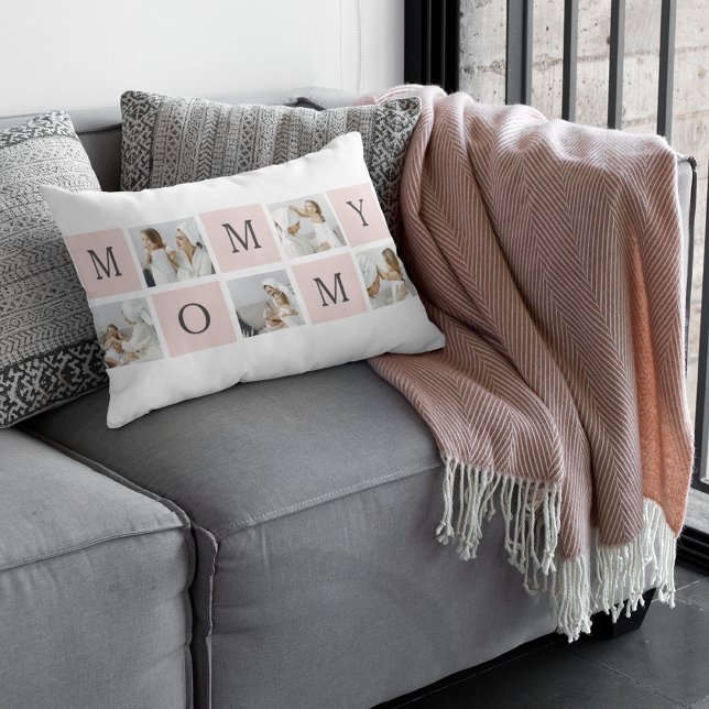 Modern Collage Photo & Pastel Pink Mommy Gift Lumbar Pillow (Creator Uploaded)