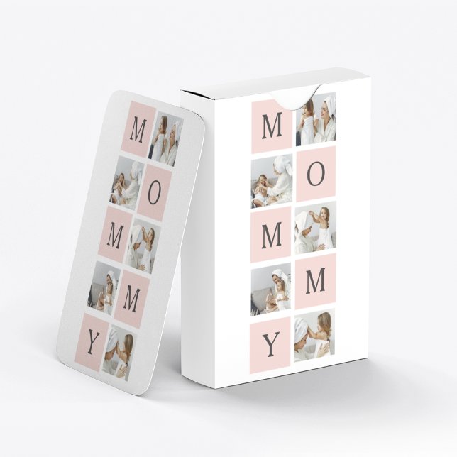 Modern Collage Photo & Pastel Pink Mommy Gift Poker Cards (Creator Uploaded)
