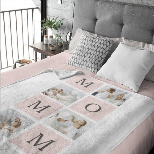 Modern Collage Photo  Pastel Pink Mommy Gift Sherpa Blanket