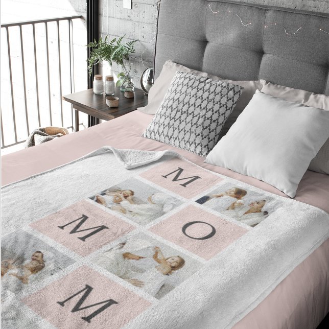 Modern Collage Photo & Pastel Pink Mommy Gift Sherpa Blanket (Creator Uploaded)