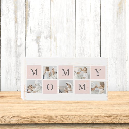 Modern Collage Photo  Pastel Pink Mommy Gift Wooden Box Sign