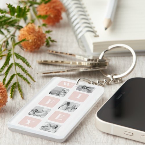 Modern Collage Photo  Pink Gift For Lovely Wifey Keychain