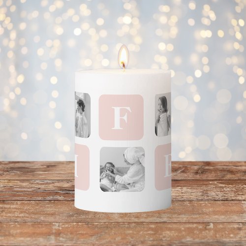 Modern Collage Photo  Pink Gift For Lovely Wifey Pillar Candle