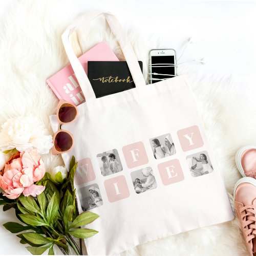 Modern Collage Photo  Pink Gift For Lovely Wifey Tote Bag