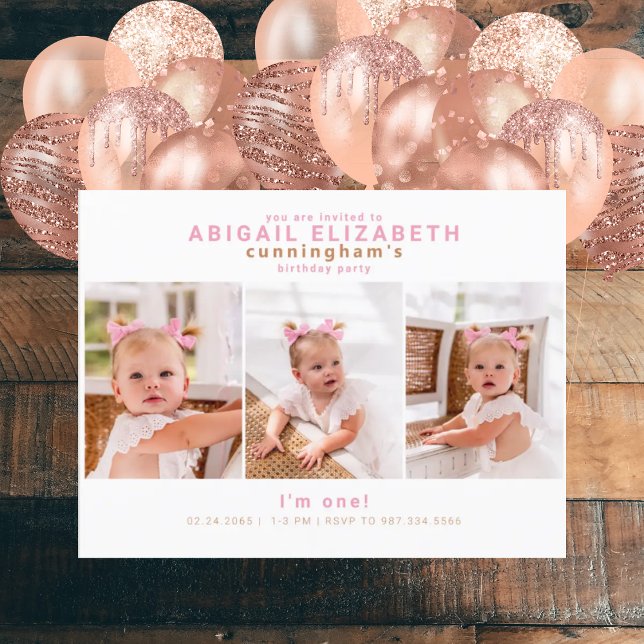 Modern Collage Photo Pink Girl Birthday Party Postcard (Creator Uploaded)