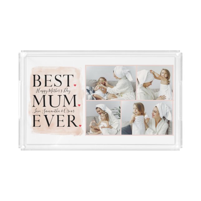 Modern Collage Photo Pink Happy Mothers Day Acrylic Tray (Front)