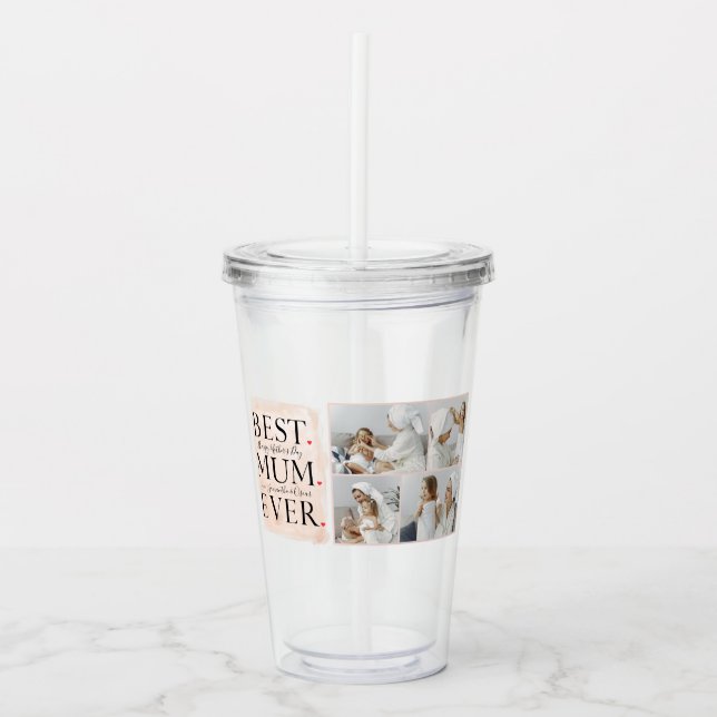 Modern Collage Photo Pink Happy Mothers Day Acrylic Tumbler (Front)