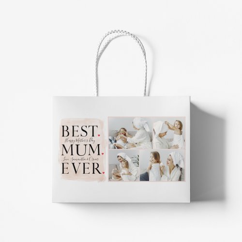 Modern Collage Photo Pink Happy Mothers Day Large Gift Bag