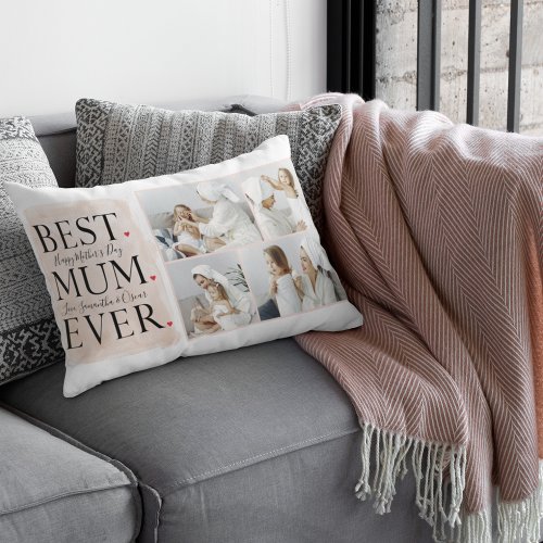 Modern Collage Photo Pink Happy Mothers Day Lumbar Pillow
