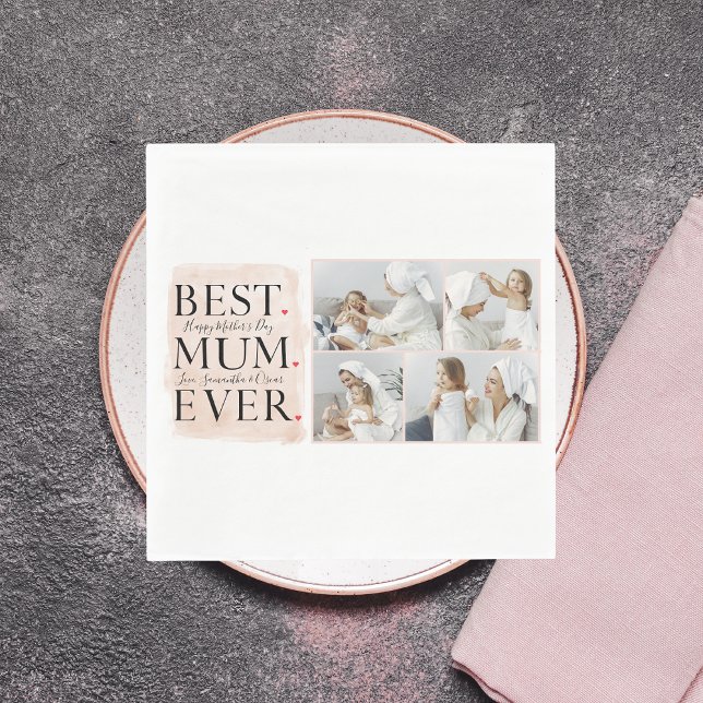 Modern Collage Photo Pink Happy Mothers Day Napkins (Creator Uploaded)
