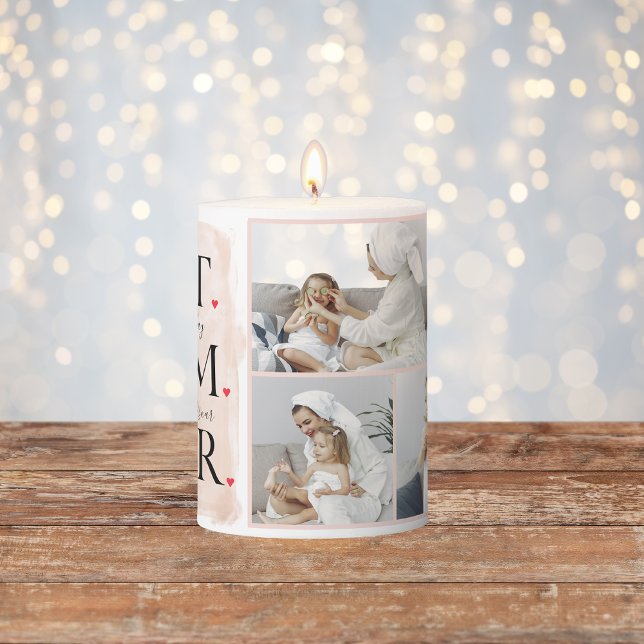 Modern Collage Photo Pink Happy Mothers Day Pillar Candle (Creator Uploaded)