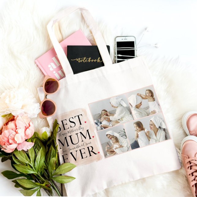 Modern Collage Photo Pink Happy Mothers Day Tote Bag (Creator Uploaded)