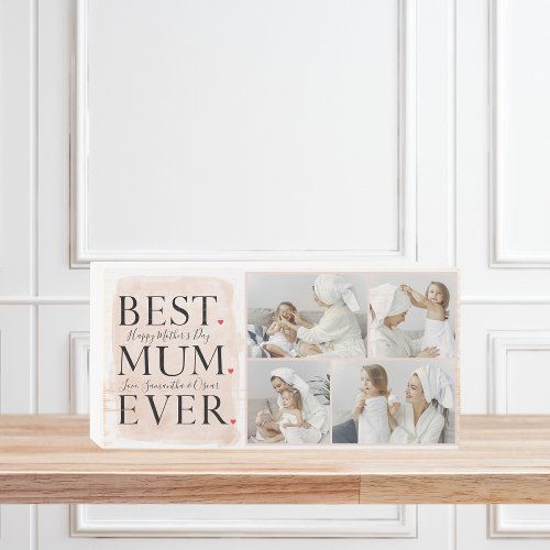 Modern Collage Photo Pink Happy Mothers Day Wooden Box Sign