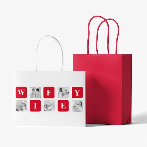 Modern Collage Photo  Red Gift For Lovely Wifey Large Gift Bag
