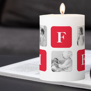 Modern Collage Photo & Red Gift For Lovely Wifey Pillar Candle