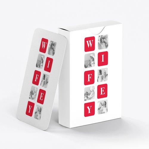 Modern Collage Photo  Red Gift For Lovely Wifey Poker Cards