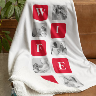 Modern Collage Photo & Red Gift For Lovely Wifey Sherpa Blanket