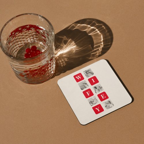 Modern Collage Photo  Red Gift For Lovely Wifey Square Paper Coaster