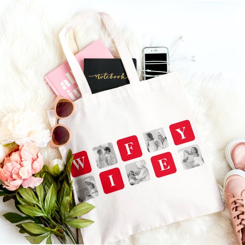 Modern Collage Photo  Red Gift For Lovely Wifey Tote Bag