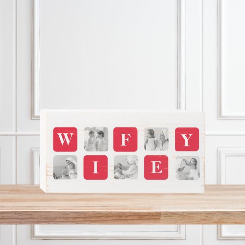 Modern Collage Photo  Red Gift For Lovely Wifey Wooden Box Sign