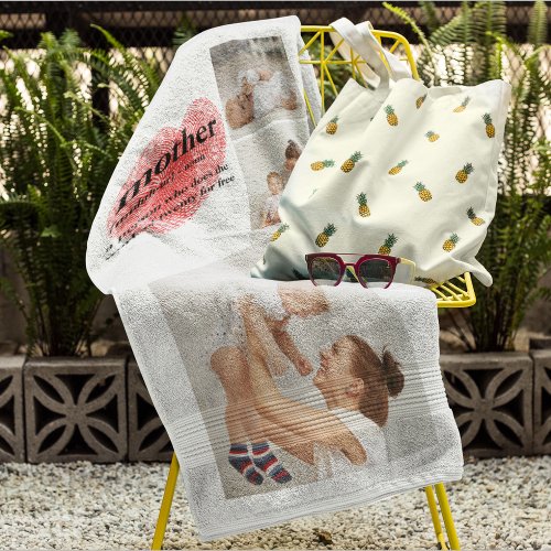 Modern Collage Photo  Red Heart Mother Gift Bath Towel Set