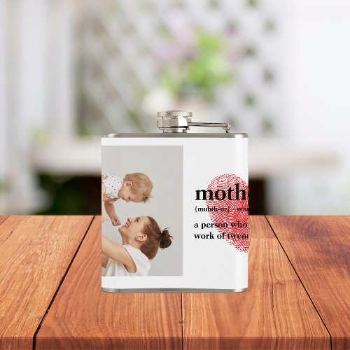 Modern Collage Photo  Red Heart Mother Gift Flask