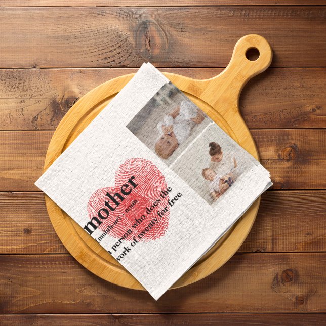 Modern Collage Photo & Red Heart Mother Gift Kitchen Towel (Creator Uploaded)