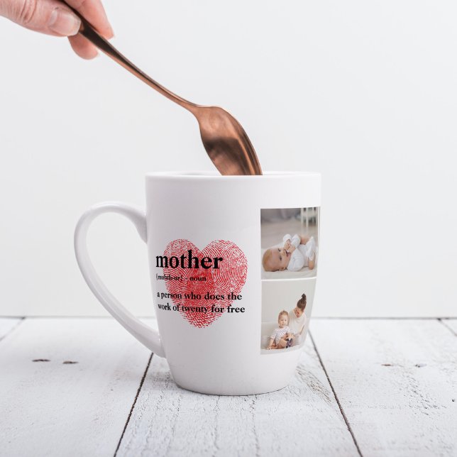 Modern Collage Photo & Red Heart Mother Gift Latte Mug (Creator Uploaded)