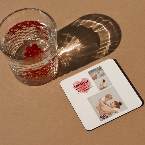 Modern Collage Photo  Red Heart Mother Gift Square Paper Coaster