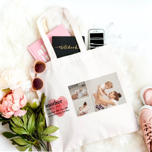 Modern Collage Photo  Red Heart Mother Gift Tote Bag