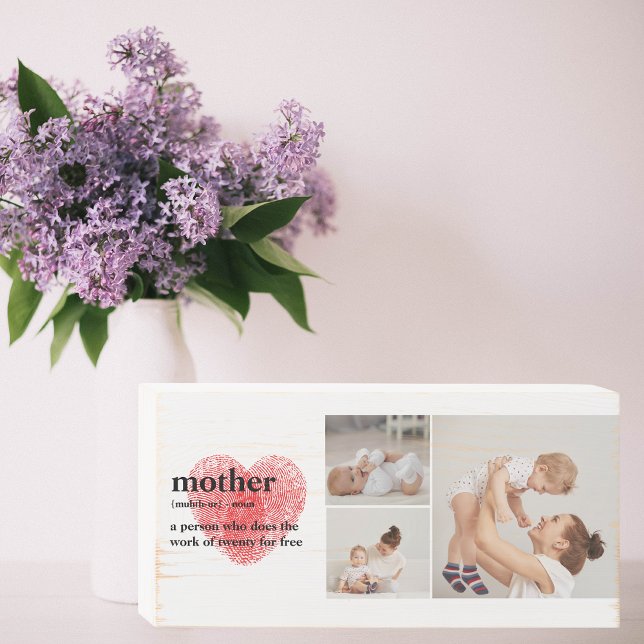 Modern Collage Photo & Red Heart Mother Gift Wooden Box Sign (Creator Uploaded)